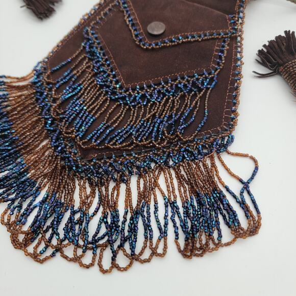 Vintage Boho Suede Beaded Handbag Purse - Picture 2 of 13